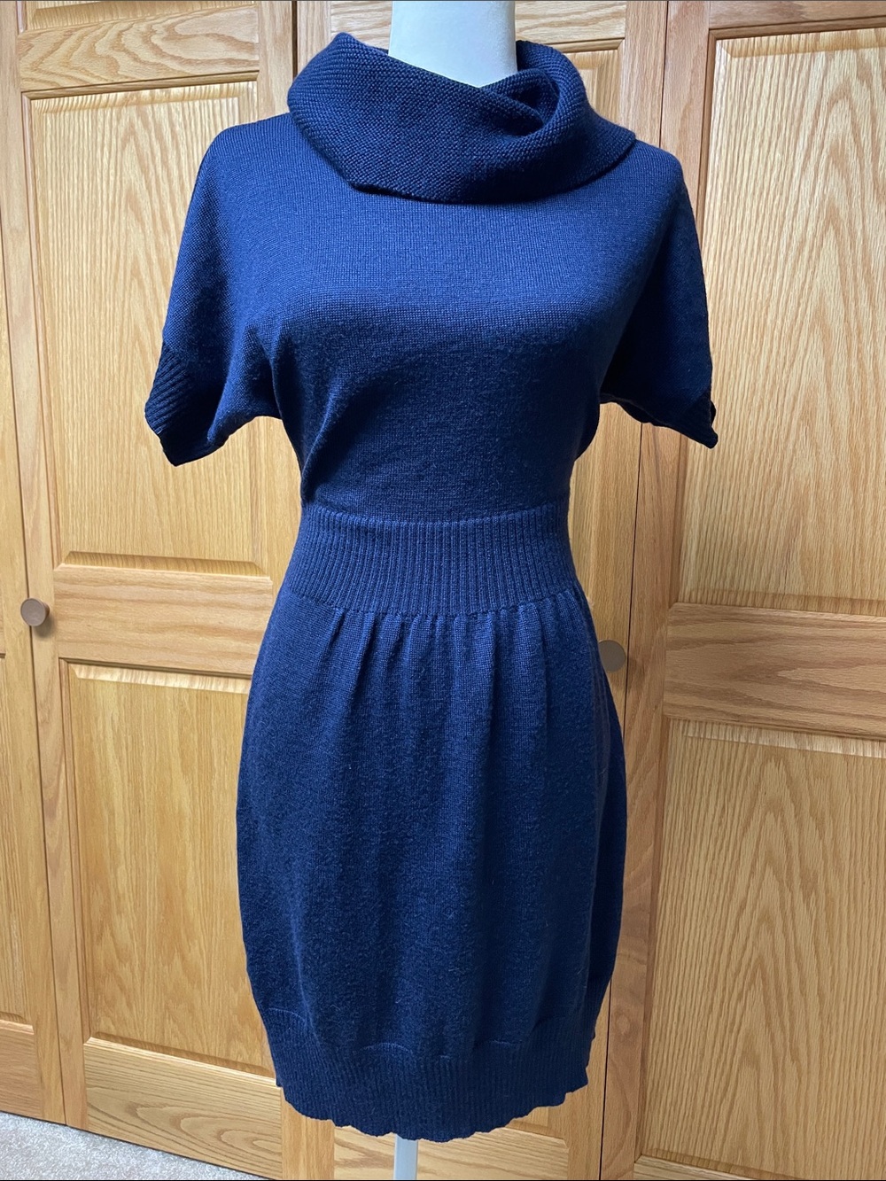LOFT Navy Short-Sleeve Cowl Neck Sweater Dress - Size Small